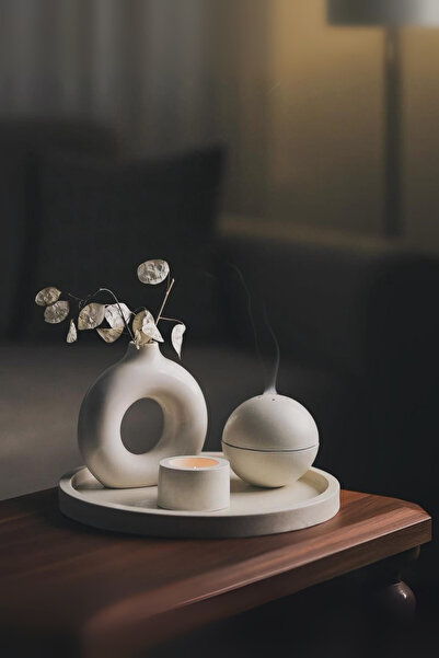 LALEZEN HOME Büyük Boy Tepsili Vazo Mumluk Ve Küre tütsülük set