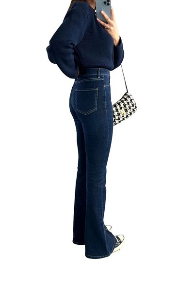 byhaziran butik Eysila Women's High Waist Dark Blue Denim Flare Jeans