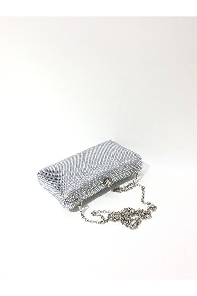 womenacs Silver Color Double Side Stone Material Evening Dress Portfolio Clutch Wedding Engagement Henna Evening Bag