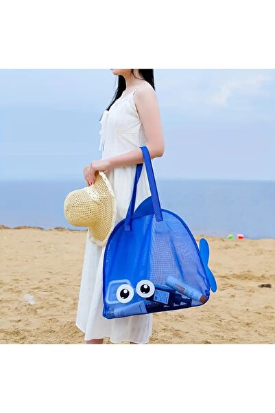 GlassySKY Şeffaf File Balık Model Plaj Çantası,Plaj Oyuncak,Tatil Deniz Kumsal Çanta