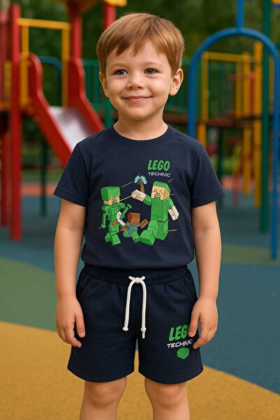 dado %100 COTTON LEGO BASKILI ERKEK ÇOCUK ŞORTLU TAKIM(antrasit gri)