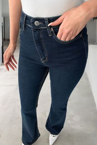 byhaziran butik Pima Dark Blue High Waist Flare Jeans