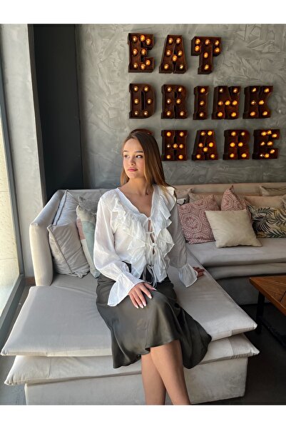 vaveylo women Fırfırlı Tasarım Gömlek Beyaz