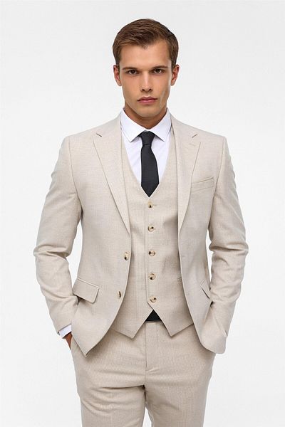 SÜVARİ Süvari Slim Fit 6 Drop Beige Vest Suit