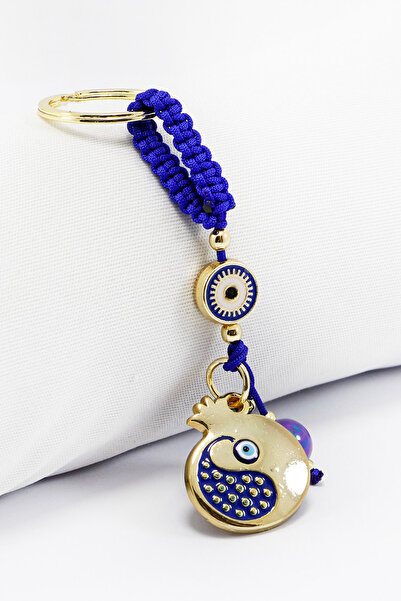 biuti سلسلة مفاتيح على شكل كرة الرمان مع إطار باللون الأزرق الداكن