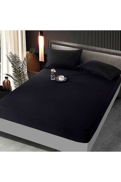 JOJO HOME Cearșaf de pat protector cu elastic, Jojo Home, Damasc, 2 persoane, Uni, 160x200cm, Negru