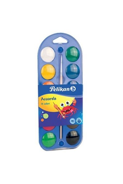 Pelikan Watercolors 2 in 1, 12 Colors With Brush & Painting Palette, Material Pan & Plastic