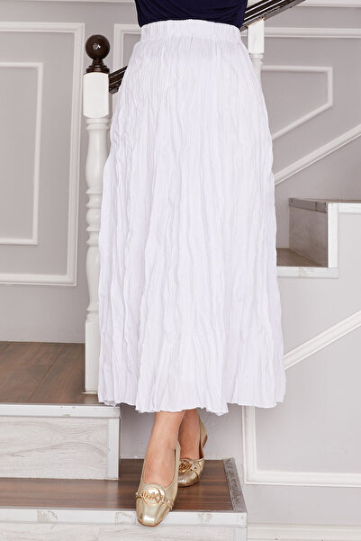 JESSE STORY Жіноча біла спідниця з білим краєм, зморшкувата тканина, максі-спідниця