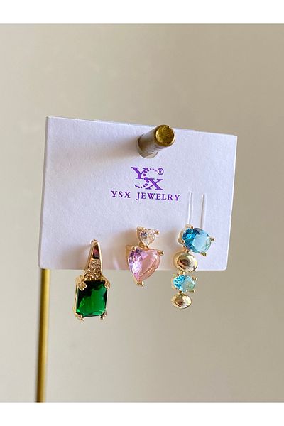 Çelik Set of 3 Colorful Earrings