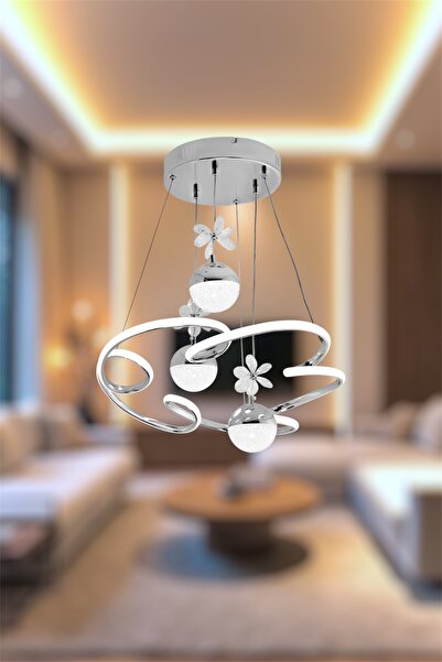 EYSHOP Modern Krom 3’lü Toplu Cloud Model Günışığı Renk Led Avize