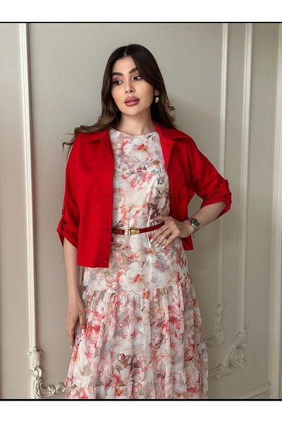 My twins Ewas Design Midi Length Tulle Dress Red Jacket Women's Double Suit