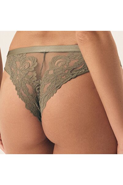 ESOTIQ Chiloți brazilieni pentru femei, din plasă, cu dantelă florală și bandă lată | Lynn