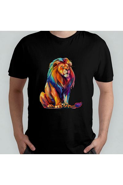 Pixxa Aslan Lion Unisex 100% Cotton Crew Neck T-Shirt Model 3