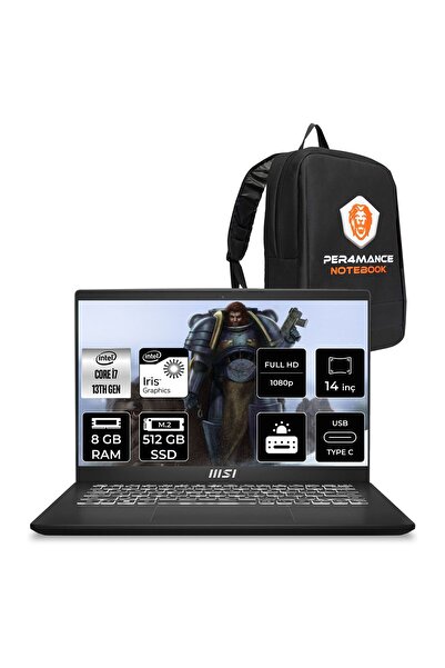 MSI Modern 14 i7 1355U 8GB 512GB SSD 14" FHD 60Hz FDOS Taşınabilir Bilgisayar...