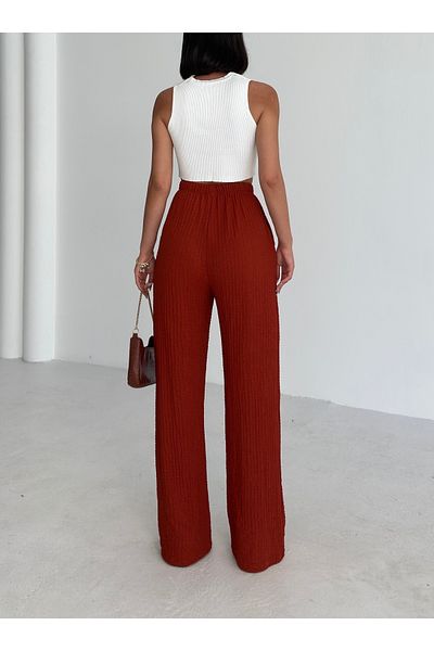 alenmoda Women's Seersucker Fabric Pocket Pants