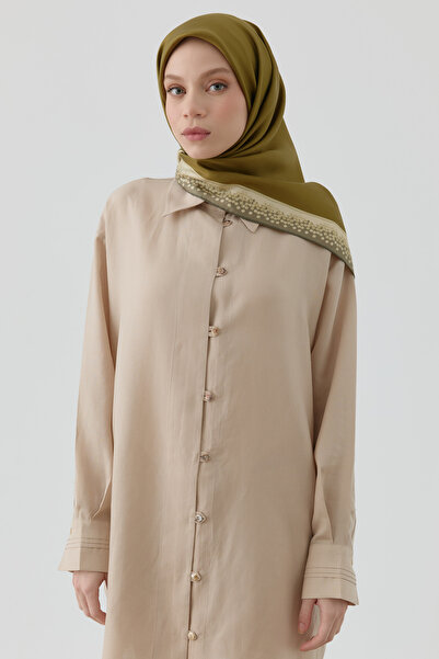 Tuğba Nokta Çerçeveli İpek Eşarp - Fıstık Yeşili