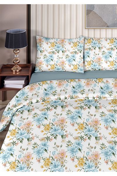 Evim Aster 100% Cotton Double Duvet Cover Set 200X220Cm Light Yellow Blue