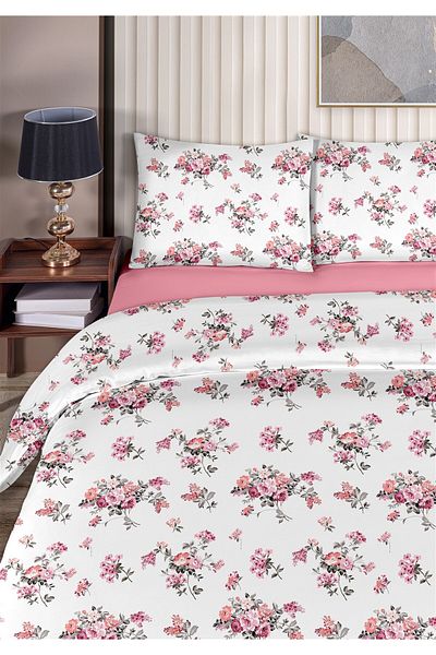 Evim Floret 100% Cotton Double Duvet Cover Set 200X220Cm Pink Plum