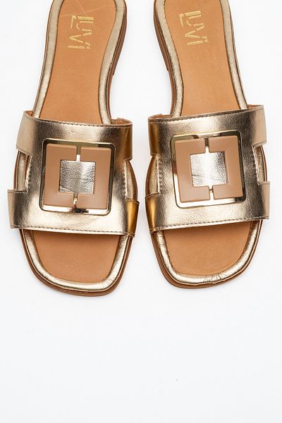 LuviShoes Γυναικείες παντόφλες MİLLİE Gold αγκράφα από γνήσιο δέρμα