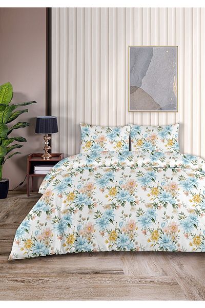 Evim Aster 100% Cotton Double Duvet Cover Set 200X220Cm Light Yellow Blue