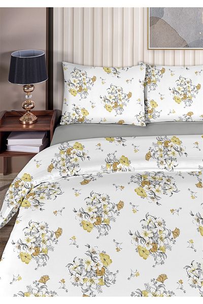 Evim Freesia 100% Cotton Double Duvet Cover Set 200X220Cm Mustard Gray