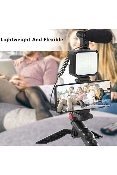 Shopi Vlogging Studio Kit with Microphone, LED Fill Light, Mini Tripod, Photography Video Shooting Set for