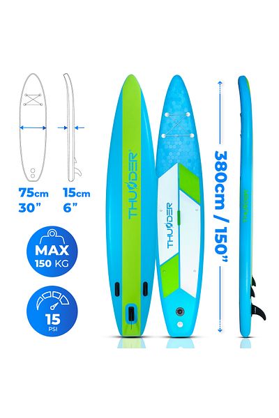 Thunder Placa Sup Gonflabilă Itto, 380x75x15cm, Set Cu Rucsac, Scaun, Pompă, Blue Lagoon