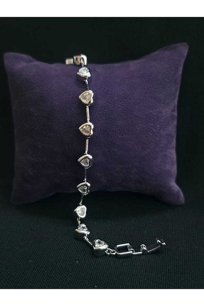 sarıyer silver Heart Model Zircon Stone Special Processing Row Stylish Style Steel Bracelet