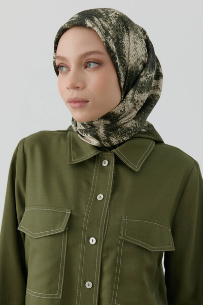 Tuğba İzel Twill İpek Eşarp - Haki