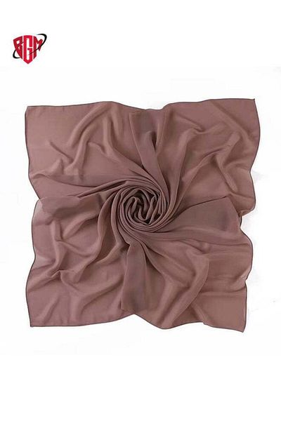 Shopi BGM Chiffon Scarf for Women Fashion Soft Chiffon Hijab Solid Color Headscarve - Brown