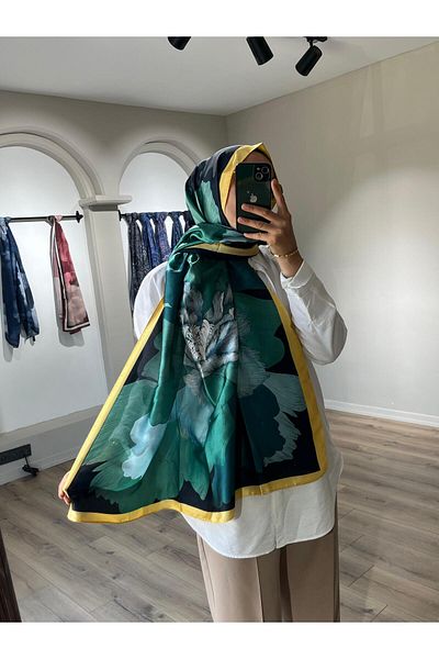 Merwiss Imported Voile Floral Navy Blue Shawl
