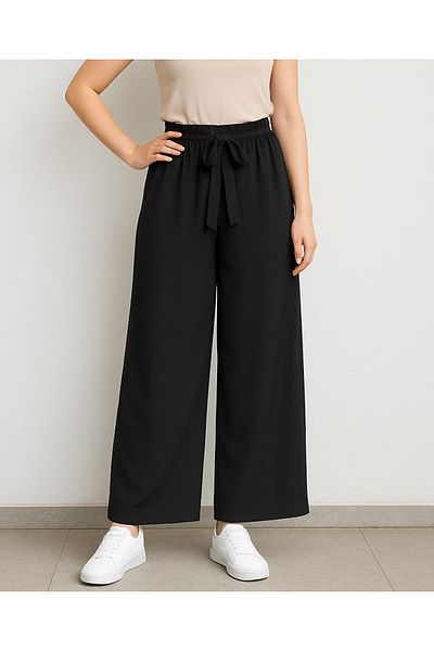 VOICTEC High Waist Elastic Bell Fabric Trousers with Waist Belt