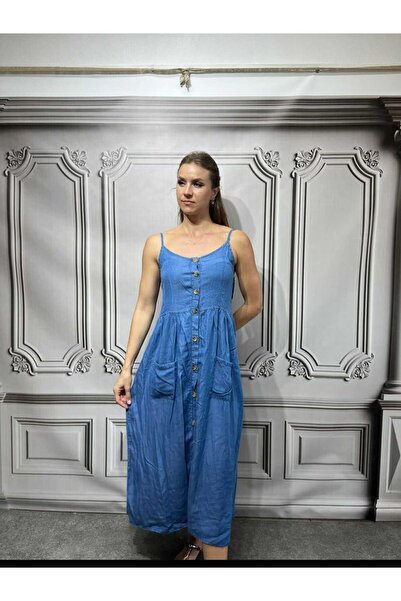 NUR TEKSTİL kadın kot mavisi italyan ince Kot aka kısmı lastikli salaş askılı...