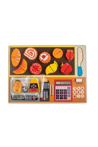 divendi-ro Set puzzle, casă de marcat cu alimente din lemn, 30x22 cm