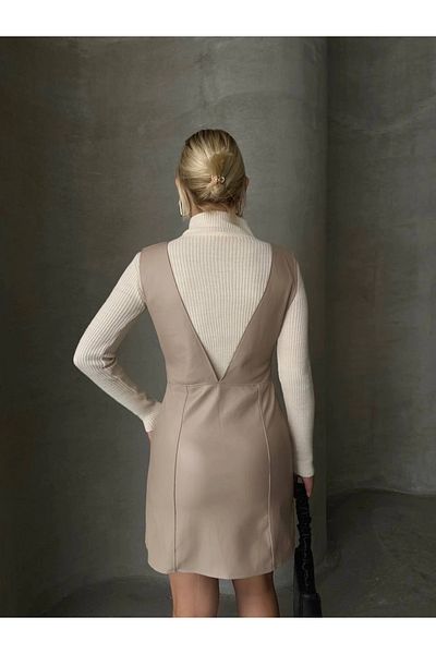 Zerenyus Leather Gilet Dress Beige