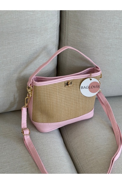 BAGLOVİS Wick Leather Detail Women's Powder Hand Bag with Lock on the Front with Inner Compartment En23 Boy15
