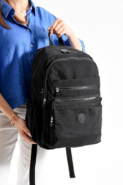 Bagacar Bolsas 1095 Waterproof Imported Crinkle Fabric School and Daily Backpack with Laptop Compartment Black