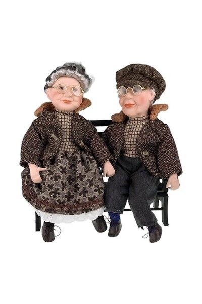 OEM Set 2 decorațiuni, bunic și bunica pe o bancă, 30x35 cm, multicolor, cera...