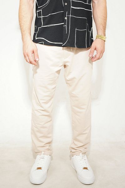 ASG TEKSTİL Cream Color Dobby, Slim Fit Button Closure Men's Trousers