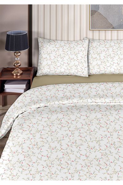 Evim Daria 100% Cotton Double Duvet Cover Set 200X220Cm Cream Pink