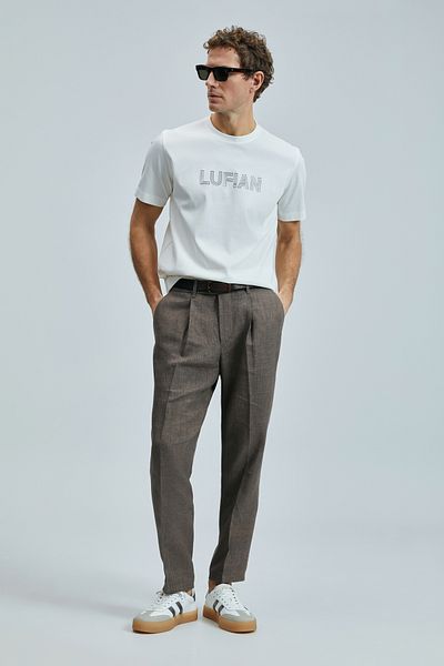 Lufian Think Modern Grafik T-Shirt Κρεμ