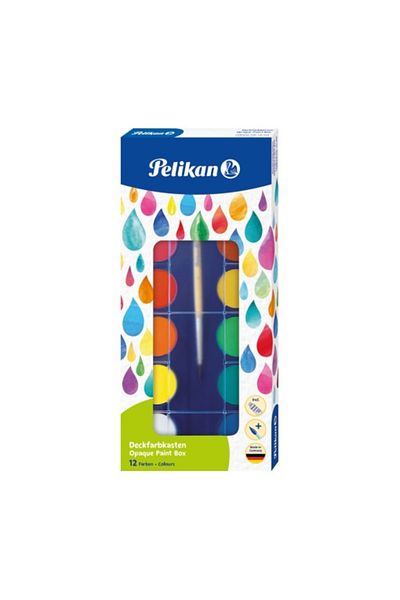 Pelikan Watercolors F355, 12 Colors & Zinc White with Brush, Material Pan & Plastic