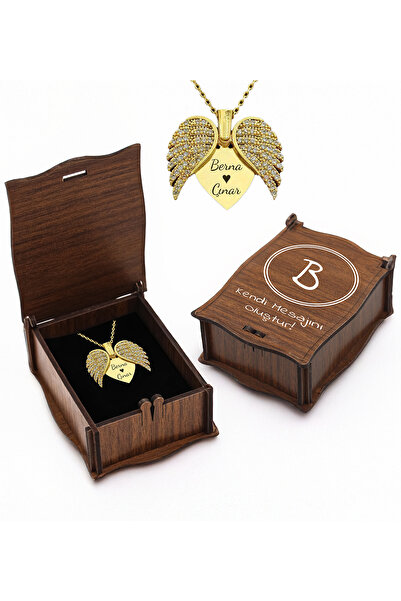 vegahediye v vega Kişiye Özel Ahşap Kutulu İsimli Açılır Kanat Melek Kolye He...