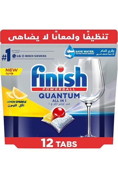 Finish Finish Quantum Powerball Dishwasher Detergent Tablets for a Deep Clean and Sparkling Shine, Lemon Sparkle - 12 Tablets