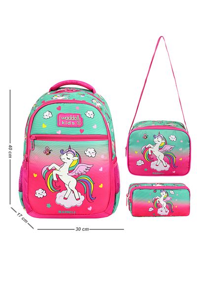 H&D COLLECTİON Rucsac pentru școală primară pentru copii cu licență, cutie de prânz și suport pentru stilou