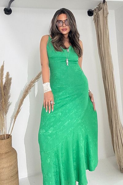 Sohotique By P Jacquard Viscose Flounced Dress Green