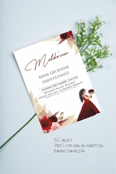 Hsn Kına Kartı Davetiye 7x10cm 50 adet Baskı Dahildir