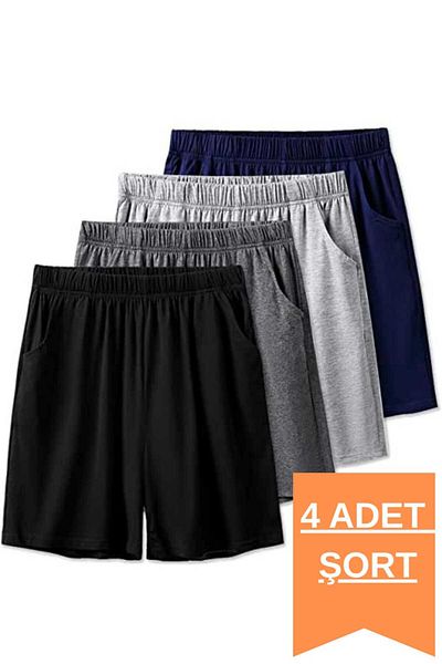 THE WHITE Men's Unprinted Regular Sports 4-Piece Shorts