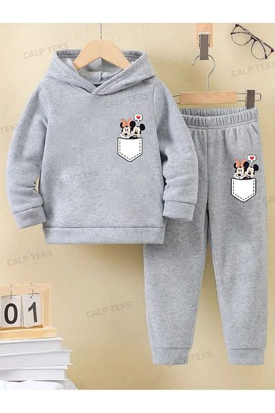 CALP TEKS Thick Cotton Hooded Winter Tracksuit Set with Quick Mickeys Print