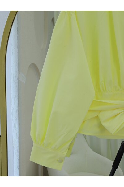 Modamorfo Half Button Waist Belted Poplin Shirt - Light Yellow